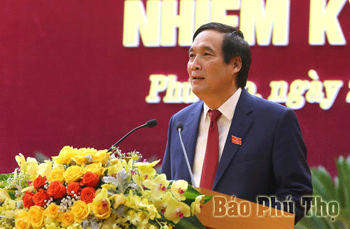 Đ/c Bùi Minh Châu - Ủy viên BCH Trung ương Đảng, Bí thư Tỉnh ủy phát biểu bế mạc Đại hội.