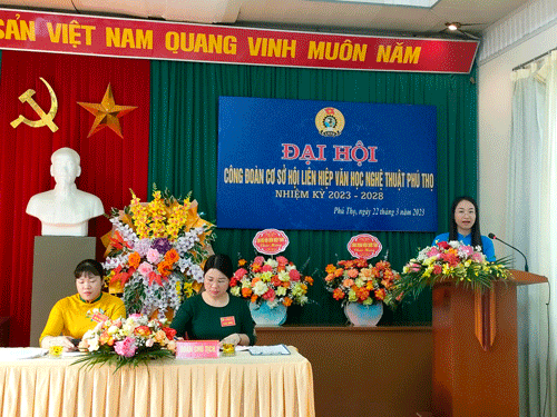 Đ/c Bùi Thị Thu Hương - Ủy viên BTV Liên đoàn Lao động tỉnh, Chủ tịch Công đoàn Viên chức tỉnh phát biểu tại Đại hội
